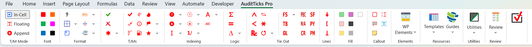 AuditTicks Pro Excel ribbon screenshot