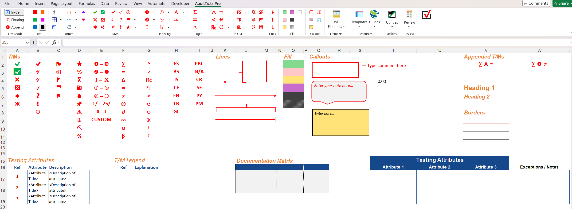 AuditTicks Pro screenshot showing Excel audit documentation tools