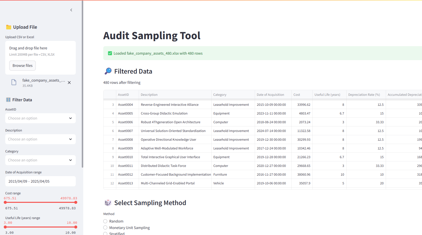 Audit Sampling Screenshot